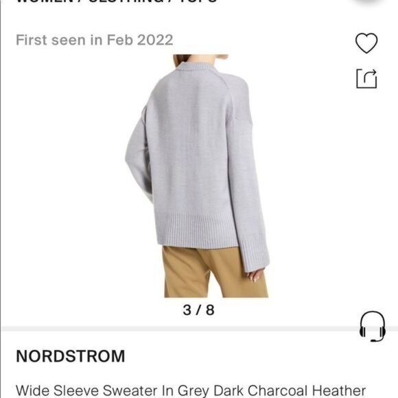 Nwot Nordstrom wide sleeve sweater in grey dark Heather fall winter warm soft - Picture 4 of 12